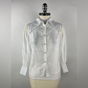 💚 3460. Heart Button Front Swiss Dot Blouse